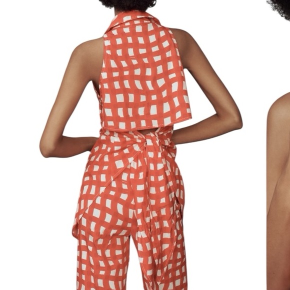 Simon Miller Shirt Loch Orange Checkered Sleeveless Button down Top Size Large - Picture 3 of 10